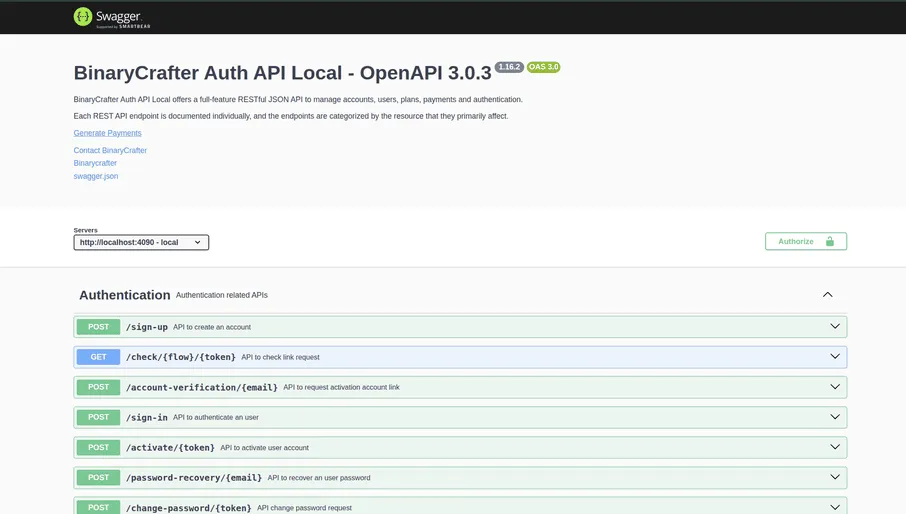A screenshot of https://auth-demo.binarycrafter.com.br